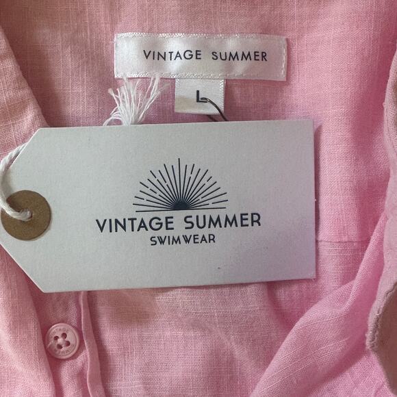 VINTAGE SUMMER SWIMWEAR COTTON BUTTON UP COLLARED SHIRT IN PINK NWT SIZE LARGE‎ - Picture 9 of 10